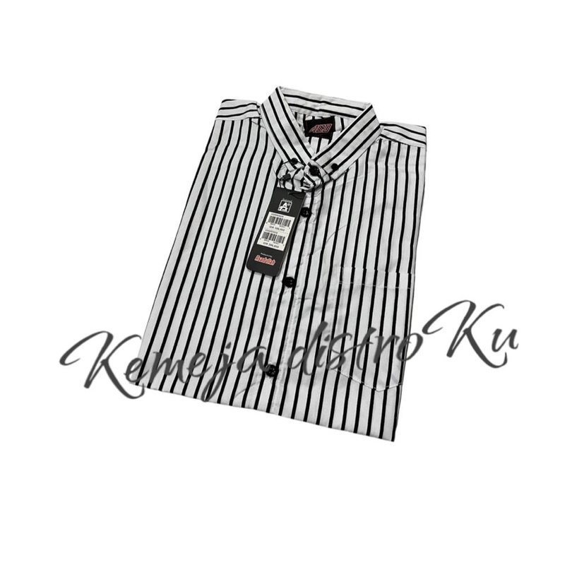 DISTROKU KEMEJA STRIPE PRIA DEWASA LENGAN PENDEK SALUR BALOK UKURAN SIZE M L XL FASHION PREMIUM BEST