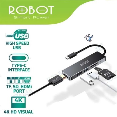 ADAPTOR USB HUB 5 IN 1 USB C ROBOT HT 240S