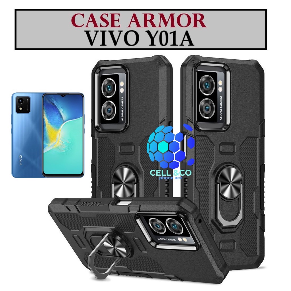 Case Armor VIVO Y01A Iring Cincin Magnetic Kesing Hp Protect kamera Premium Hard Case Standing Robot Pelindung Kamera