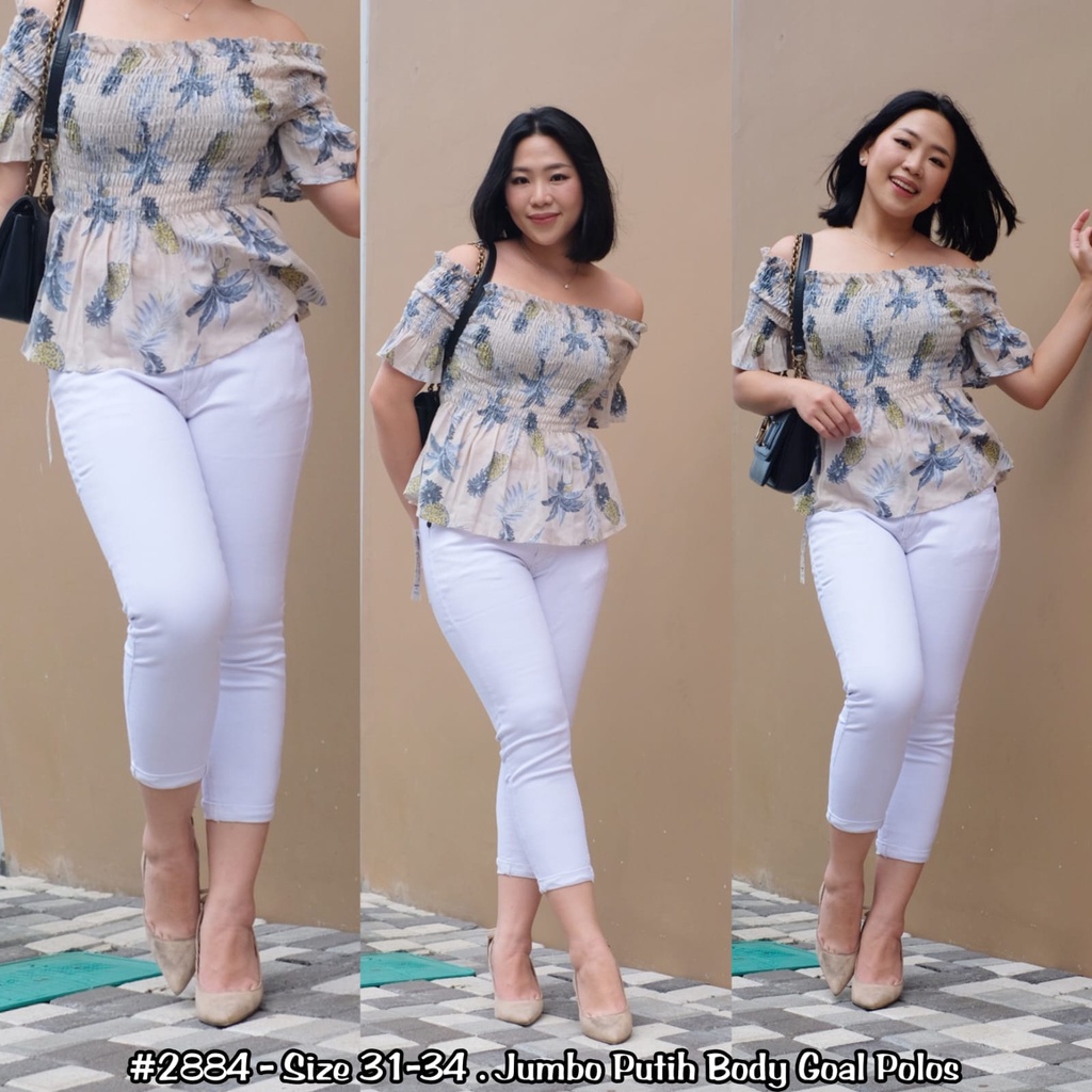 Celana Jeans Wanita Celana 7/9 Jumbo model Lipat Bawah White