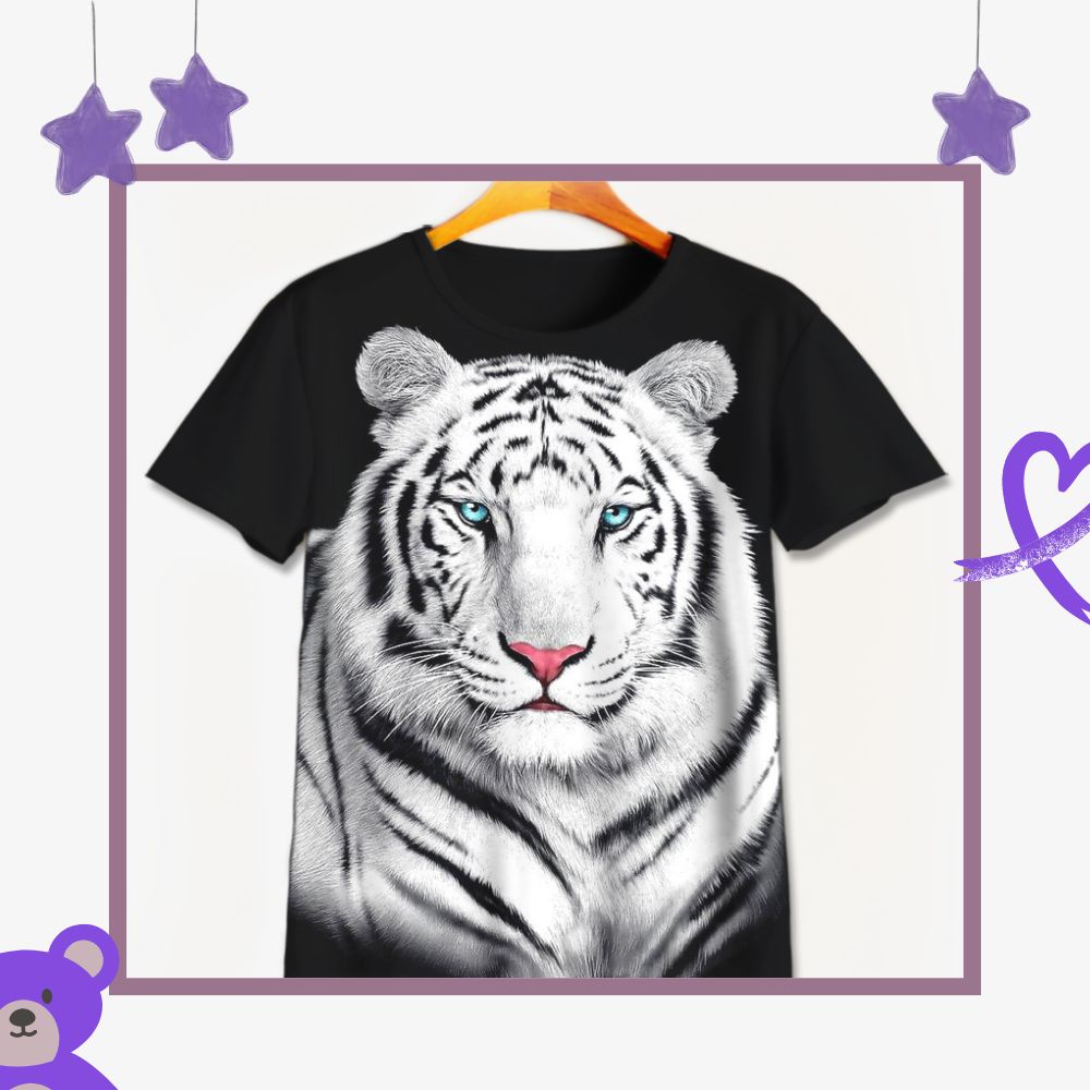 Kaos 3D Anak Gambar Harimau Tiger - Baju 3D Hewan Maung Macan V2 Tiger-2 Untuk Usia 1-12 Tahun Unise