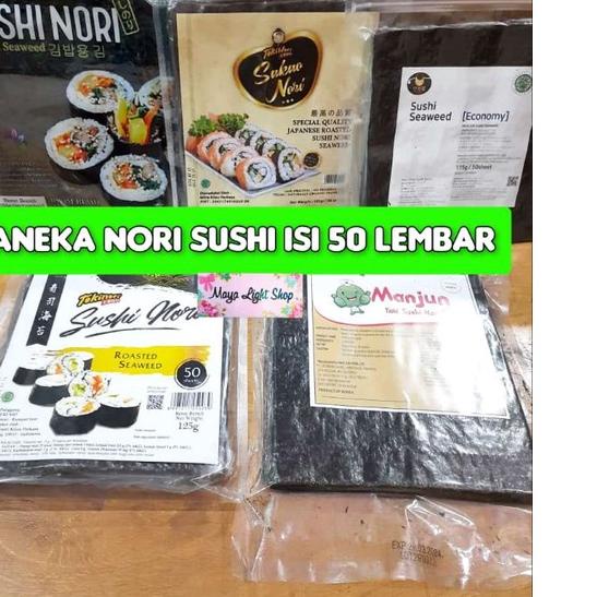 

○ Nori sushi 50 lembar halal tokinori manjun sakao rumput laut sushi kering dry seaweed murah dried seaweed ⅍