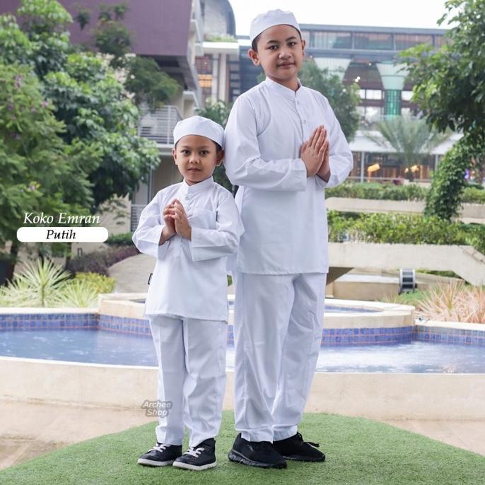 Baju Koko Putih Polos Anak-Remaja-Dewasa Lengan Panjang