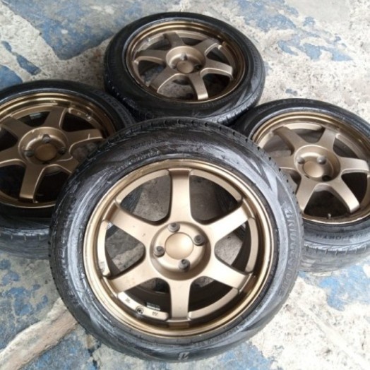 VELG MOBIL TE37 RING 16 LEBAR 7 LUBANG BAUT PCD 4X100 + BAN 195 55 R16