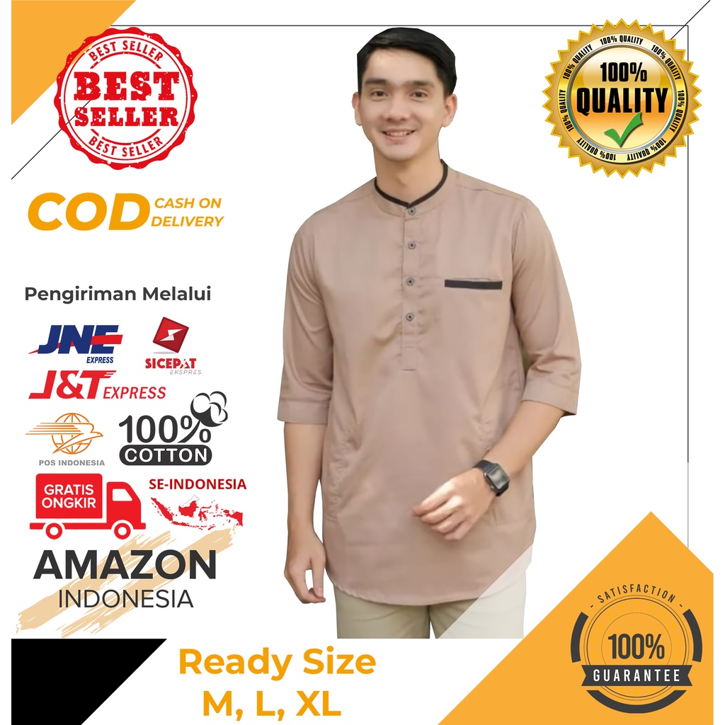 KEMEJA BAJU MUSLIM PRIA LENGAN PANJANG PENDEK 3/4 WARNA CREAM KREM KHAKIS KHAKI BAHAN KATUN COTTON TOYOBO