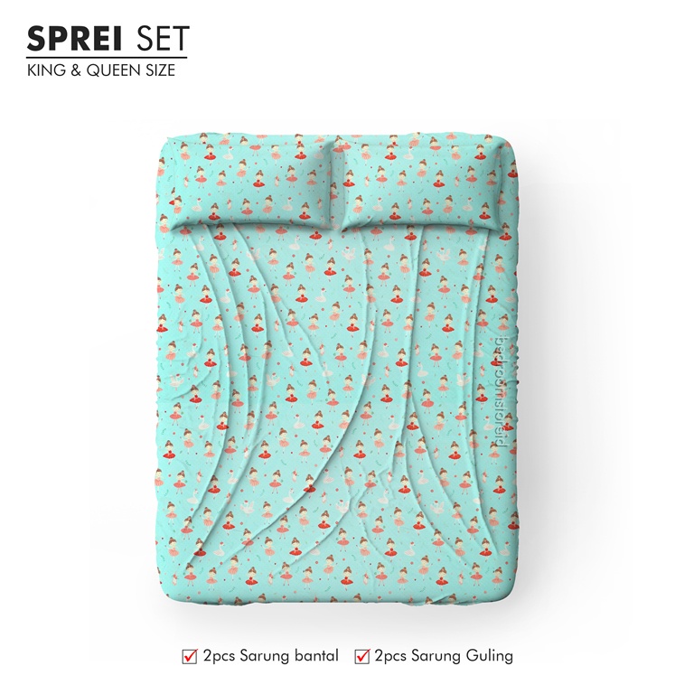 Sprei Aesthetic Motif PRINCESS BABY BLUE  | ALA KOREA Sudah Termasuk Sarung Bantal Guling