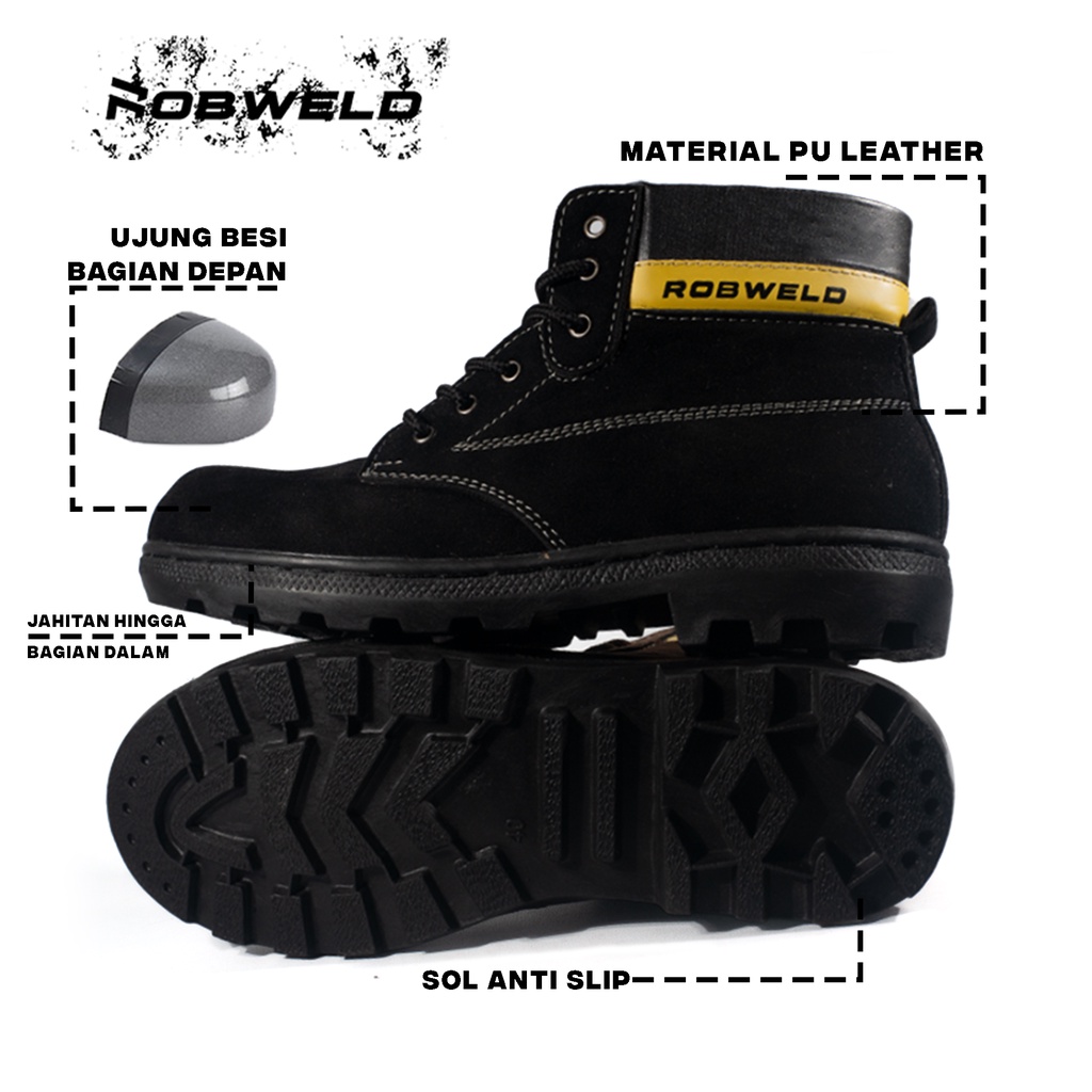 Sepatu Safety Boots Pria, Sepatu Septi Ujung Besi, Septy Tali Kerja Proyek Lapangan Outdoor Safety Shoes Adventure Robweld Original