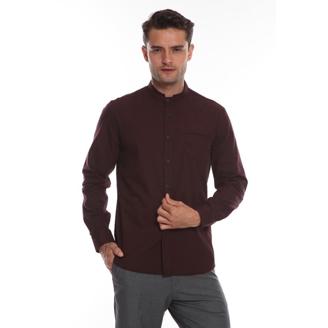 TERMURAH Manzone Kemeja Koko Lengan Panjang KHALIL-MAROON Slim Fit /BAJU KOKO PRIA/BAJU KOKO DEWASA/