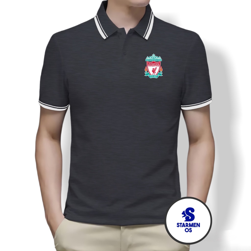 Kaos Polo Shirt Pria Kerah List Putih logo LIVERPOOL