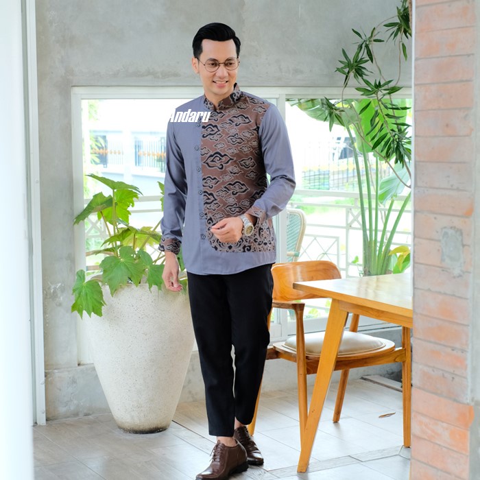 Baju Koko Kurta Qurta Pria Dewasa Slimfit Lengan Panjang Modern Warna Abu Abu