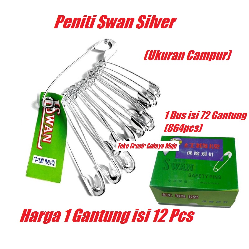 Peniti Swan Silver Safety Pins (Ukuran Campur) 12 Pcs