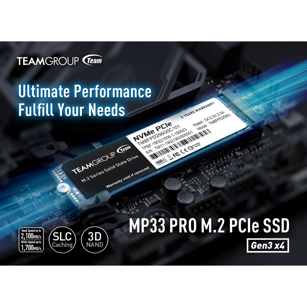 Team MP33 PRO 1TB NVMe 1.3 PCIe Gen3x4 M.2 2280 Internal SSD