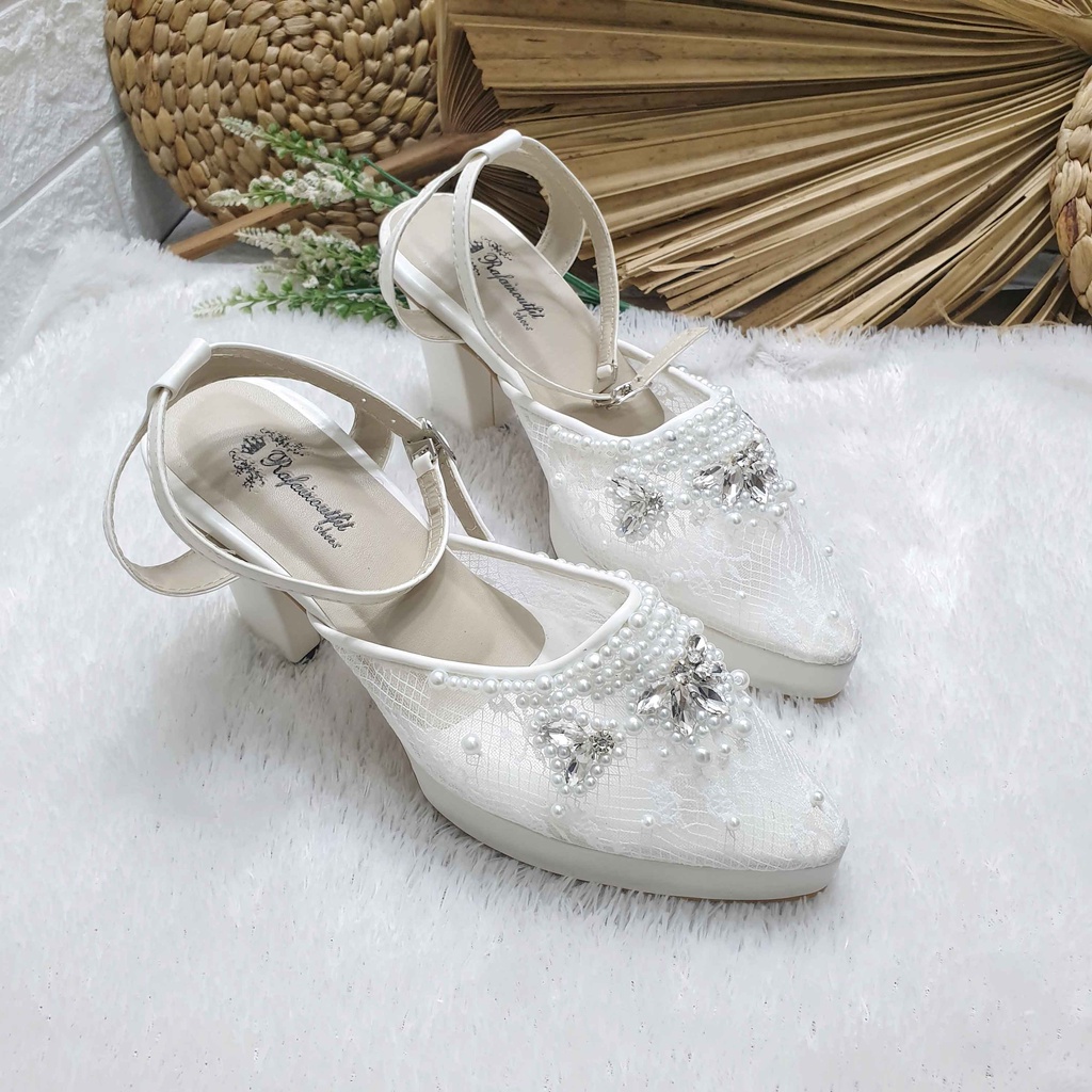 sepatu wedding pesta cantik Pharsa putih 9cm tahu