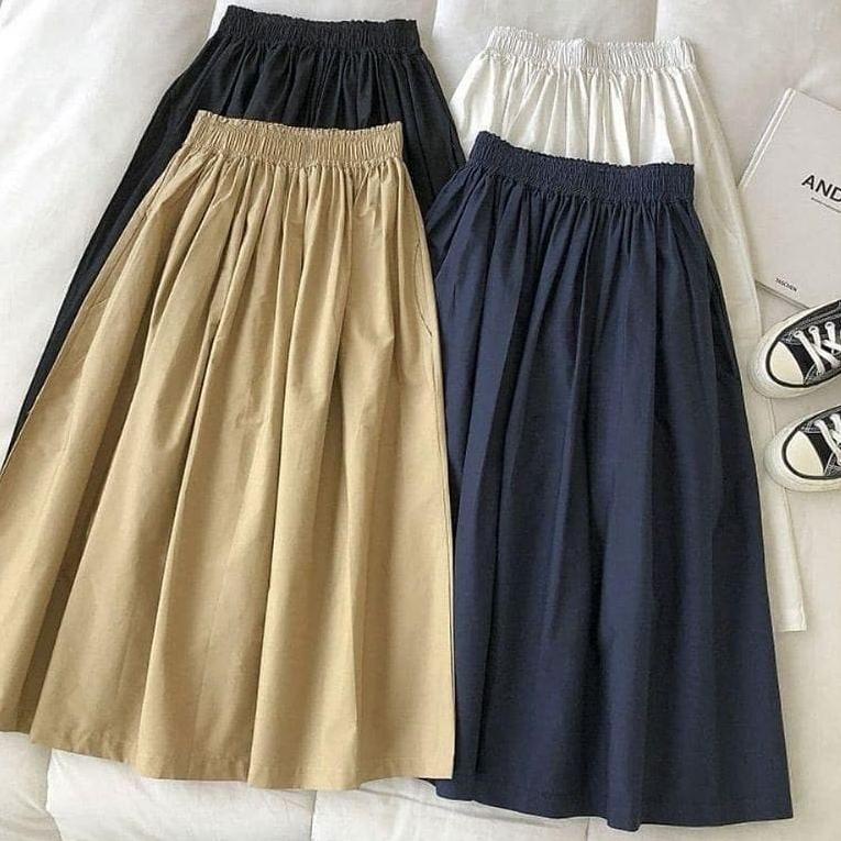 HARGA SPESIAL ROK JACKLYN SKIRT HS KATUN LINEN PINGGANG KARET Rok Wanita Terbaru 2023 Rok Katun Skir