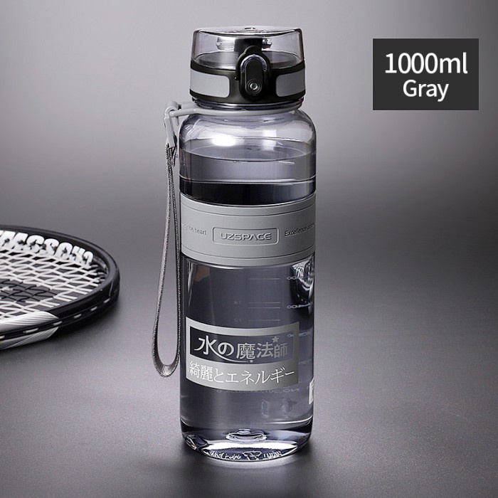 botol minum  UZSPACE Botol Minum Olahraga Besar 1.0 Liter USA Tritan BPA Free 1500m - 1000ml, Abu-ab