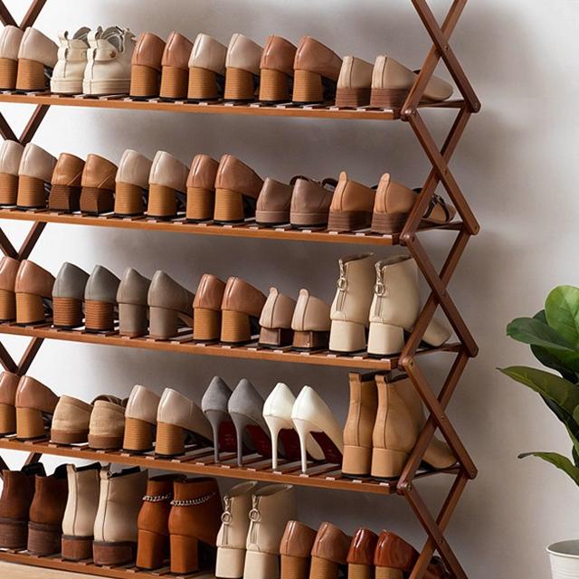 ➷ Greenland Rak Sepatu Kayu 5 Tingkat Rak Sepatu Zigzag Aesthetic Rak Penyimpanan Serbaguna HRS202 ✺