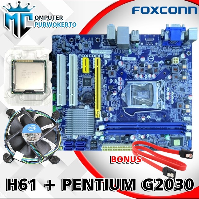 Paket Mainboard H61 Foxcon Dan Processor G2030 Dan Fan Intel Soket 1155