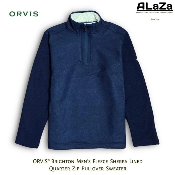 Jaket Orvis Brighton Men Fleece Sherpa Lined Original Navy Bahan Bulu