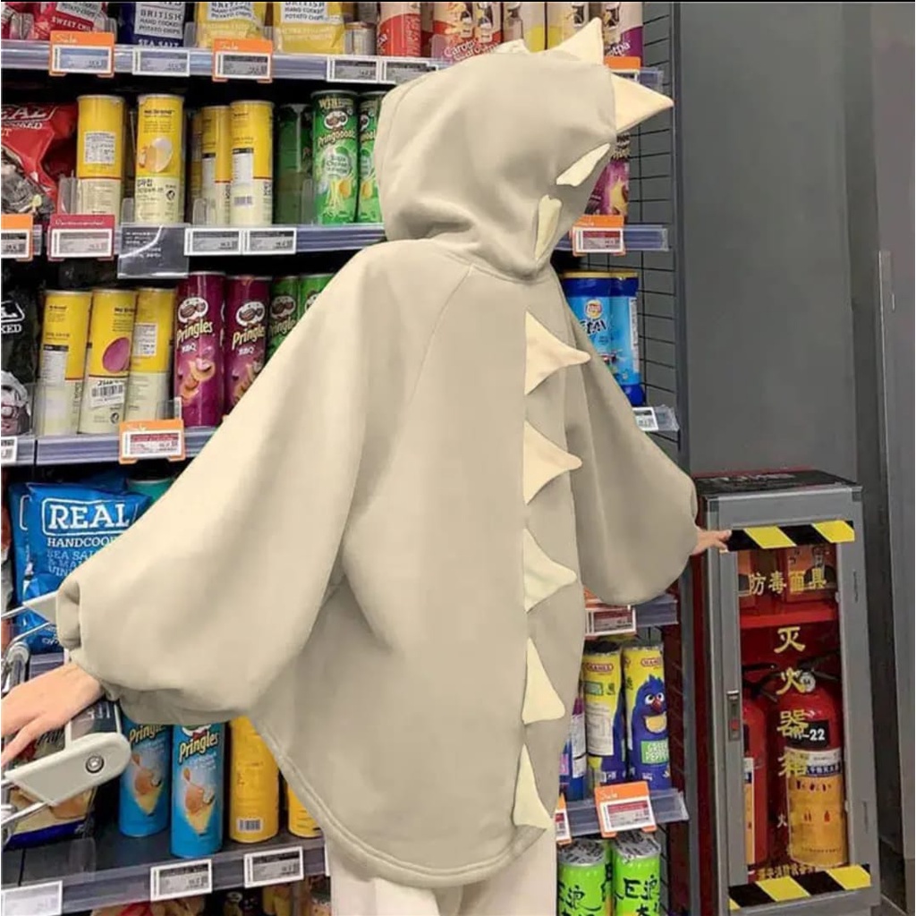 DINOS SWEATER HOODIE OVERSIZE | SWEATSHIRT PAKAIAN WANITA HOODIE BIG SIZE OVERSIZE-capucino