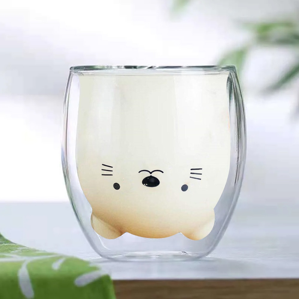 Gelas Kaca Lucu Cute Cartoon Double Wall Anti Panas 250ml