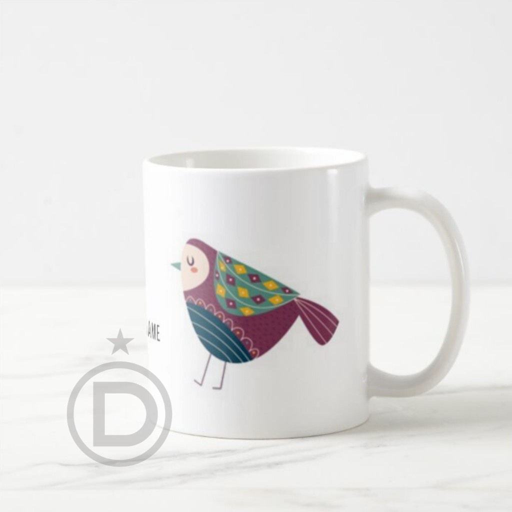 Mug Burung Motif Batik Custom Nama V1