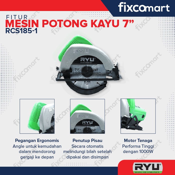 RYU Circular Saw / Mesin Potong Kayu 7 Inch RCS 185