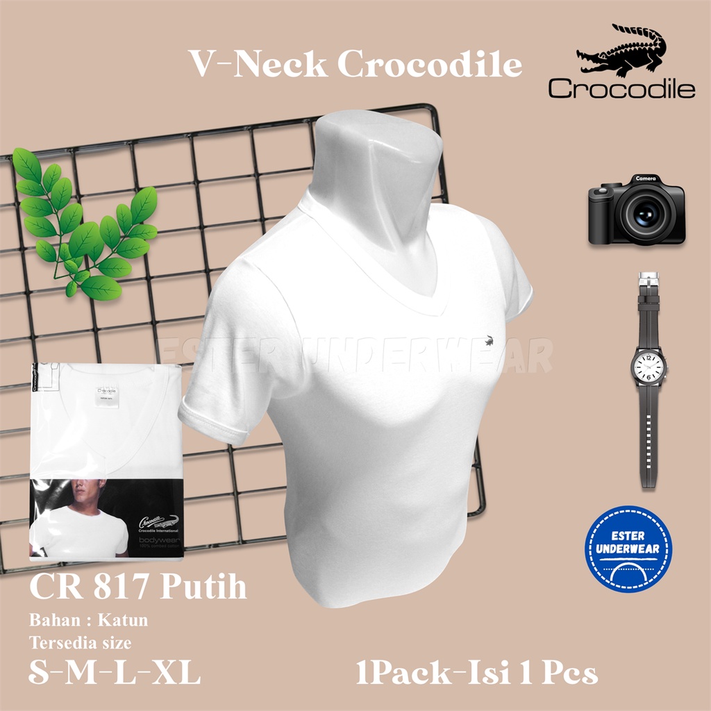 Oblong Pria V-neck CROCODILE  CR 817P PUTIH ISI-1PCS