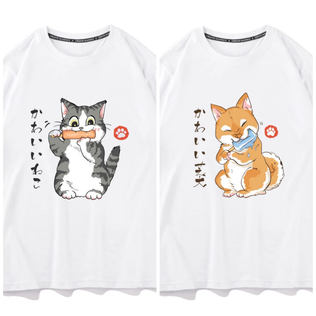 MYSTIQUE.ID-BAJU KAOS COUPLE CAT CUTE T-SHIRT LUCU KEREN DAN AESTETIC