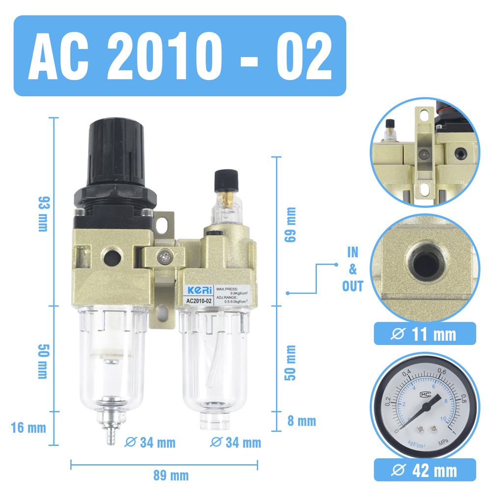 FRL - AC 4010-04 (Drat 1/2&quot;) - Filter Regulator Lubricator  AC 2010-02 (Drat 1/4&quot;)  AC 3010-03 (Drat 3/8&quot;)