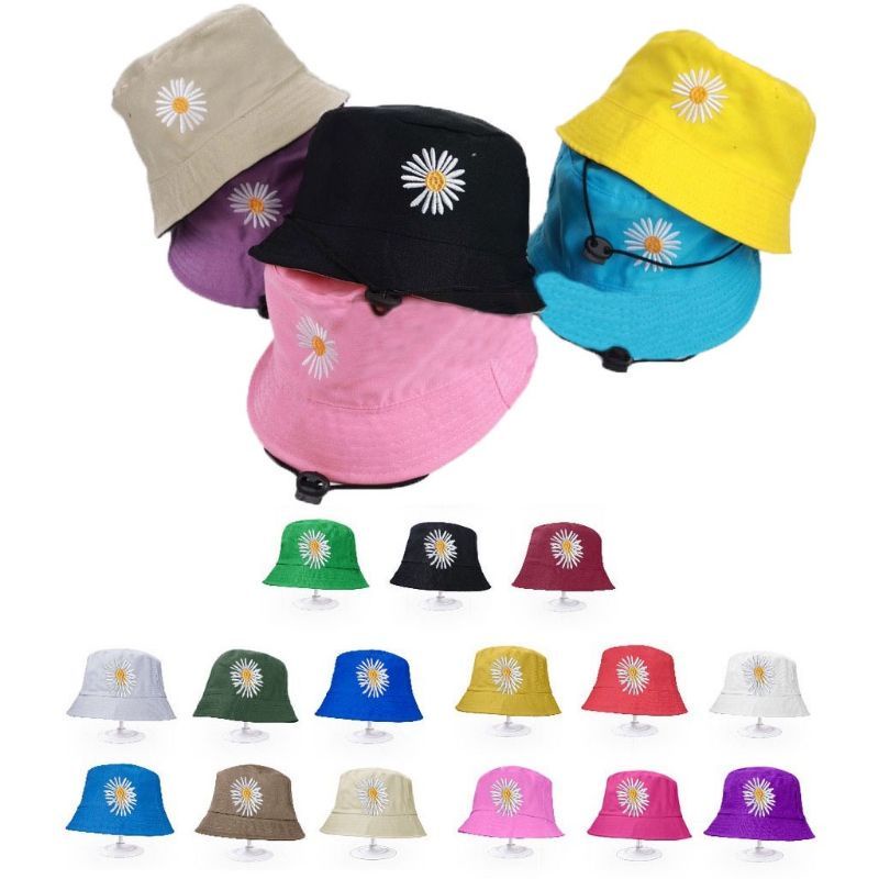 Topi Bucket Anak Bunga Daisy Bolak Balik/ Bordir dan Samblon |Fashion