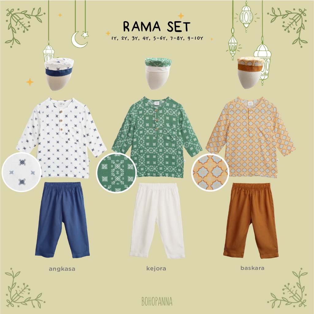 Baju Koko Anak Laki Laki Setelan Muslim Fashion Cowok Bohopanna - Rama Set / Ramadhan Raya Lebaran Collection 1-6 Tahun