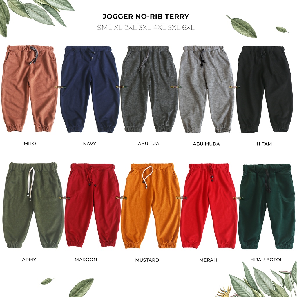 NO-RIB Celana Panjang Polos Anak TERRY SML XL XXL |  Jogger Polos Anak |  Celana Unisex Anak