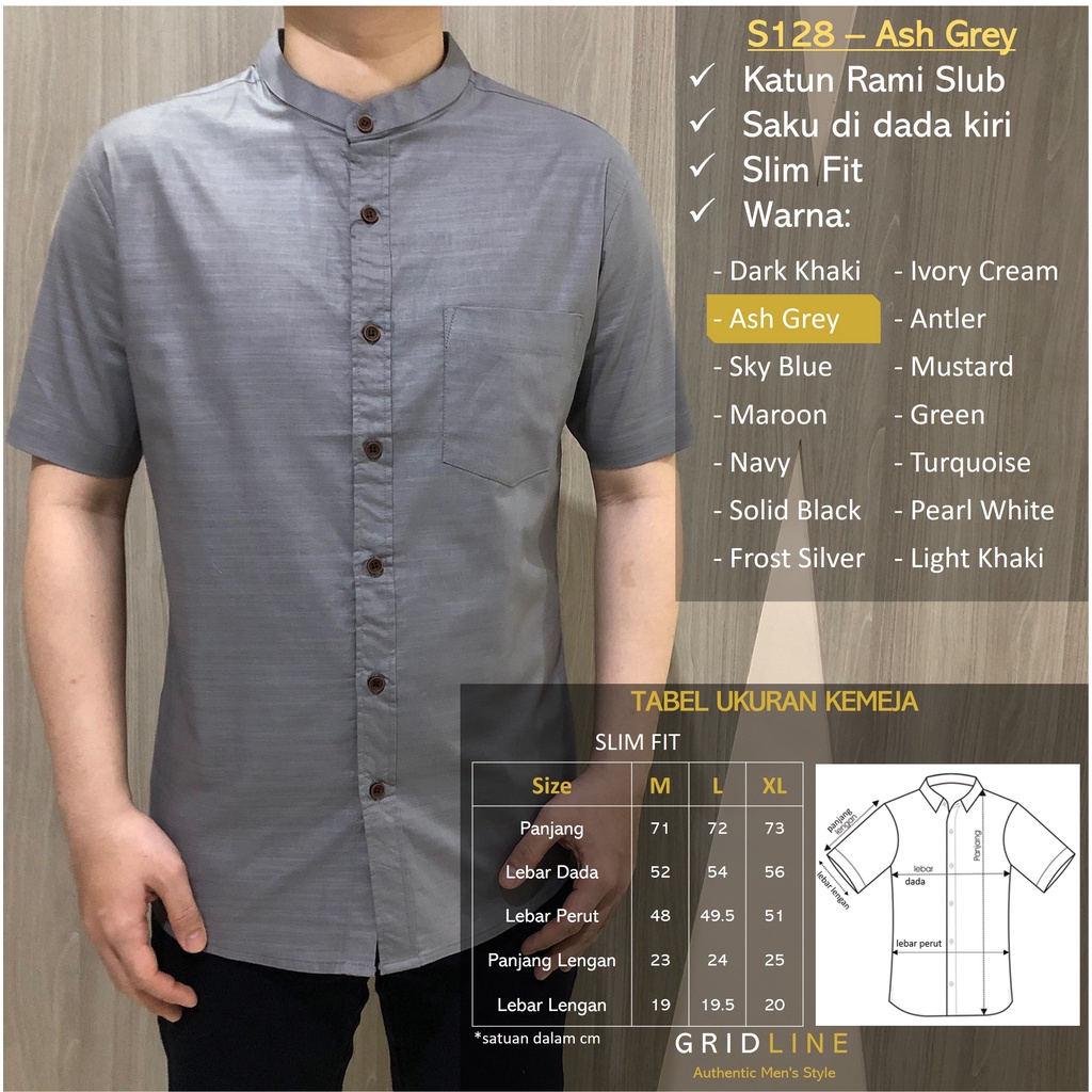 MINOR DEFECT SALE - [GRIDLINE - S128 Colorful Premium Basic] Kemeja Pria Polos Koko Slimfit Katun Rami Premium M-XXL