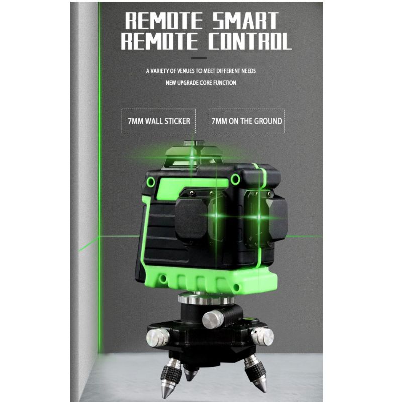 KEUHZ Laser Level Green Beam 12 Lines Self Leveling Alarm 360 Rotation - KE7MM Hijau Hitam pengukur bangunan Tukang