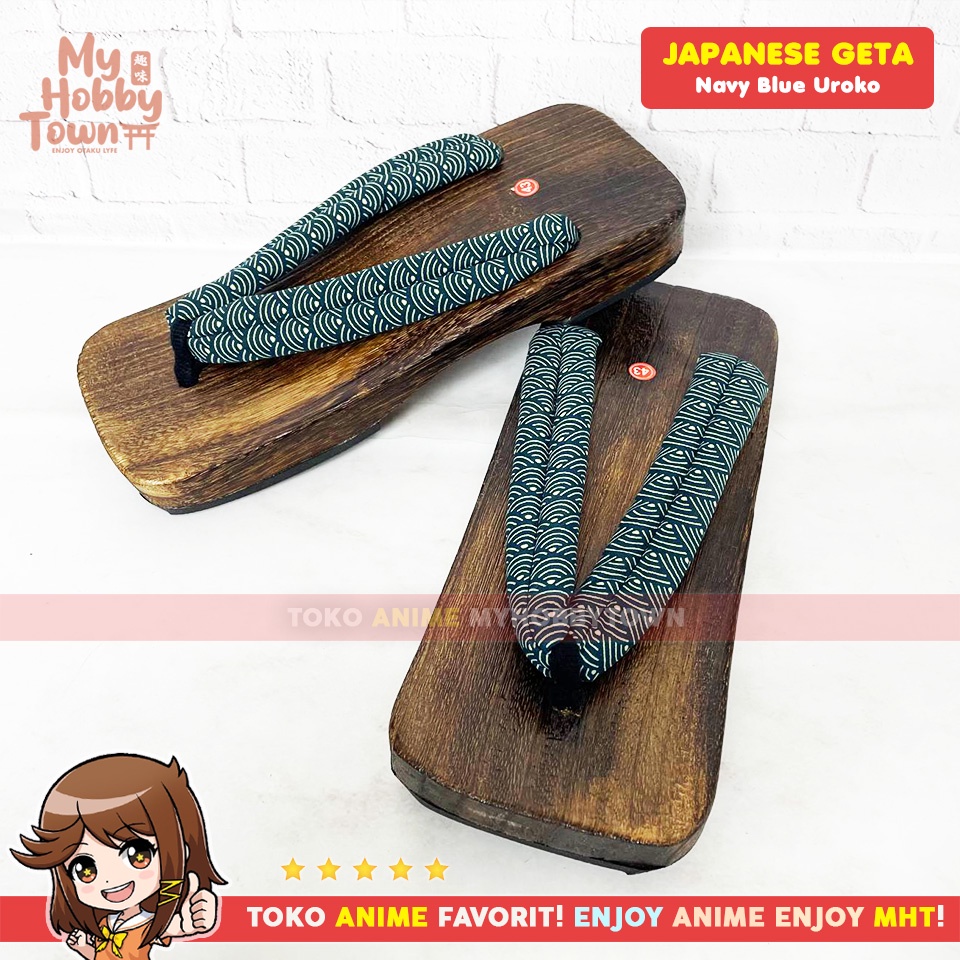 Geta Sandal Kayu Bakiak Jepang : Navy Blue Uroko