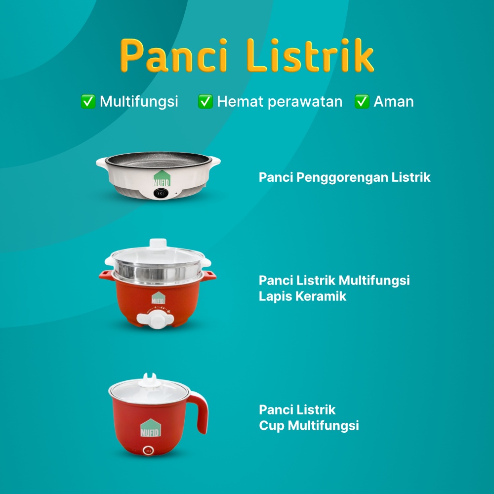 Panci Listrik Pot Portable Hemat Listrik  Anti-Lengket &amp; Multifungsi Keramik Steamer Stainless Steel - Mufid