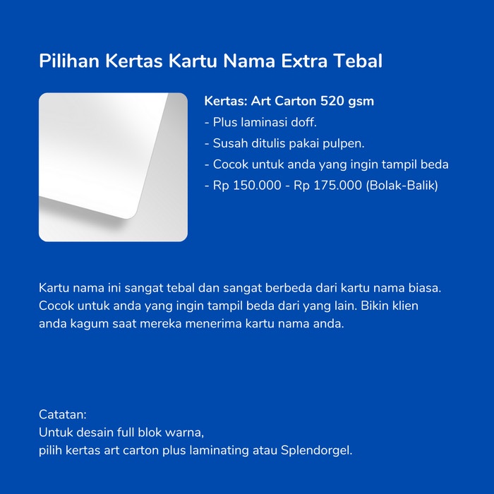 

Kartu Nama Extra Tebal - Cetak 1 Sisi Star Seller