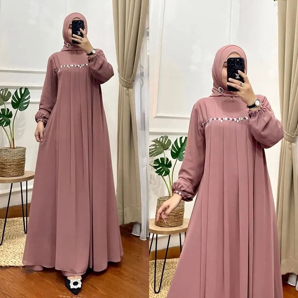 COD- Ceruty Babydoll Mix Payet Premium dress / Gamis wanita polos trend 2023 terlaris / Busana Muslim Terbaru