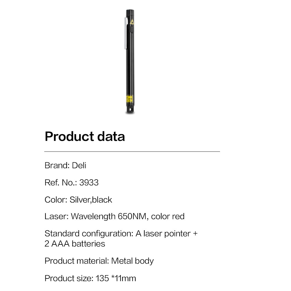 Laser Pointer/Pen laser untuk Presentasi Deli 3933 - Hitam