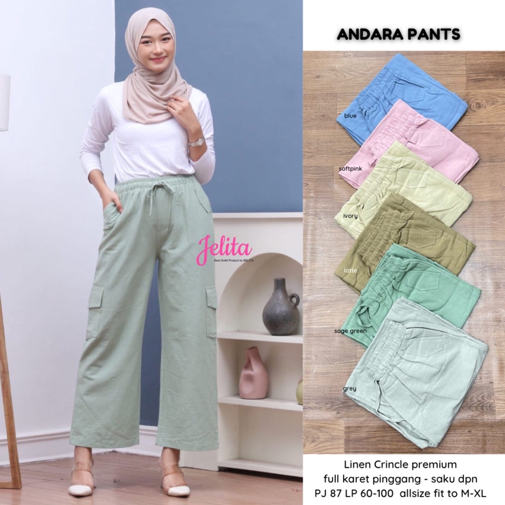 ANDARA / 5.7 / BAHAN LINEN CRINCLE PREMIUM / CELANA KULOT WANITA / FIT M-XL / MARITZA