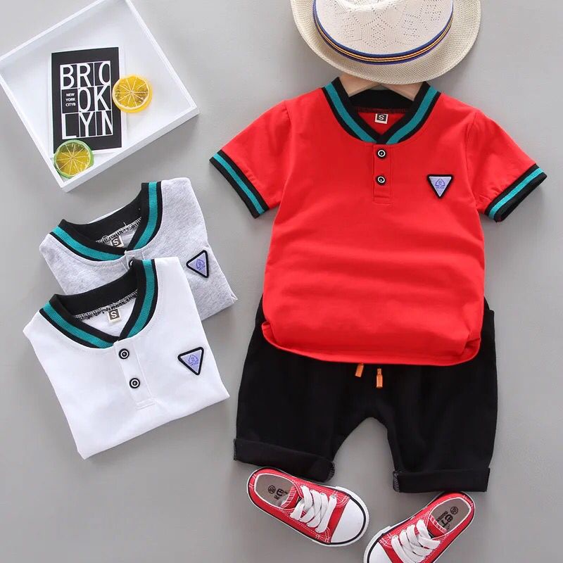 Setelan Lengan Pendek Anak Laki Laki Fashion Import Polos