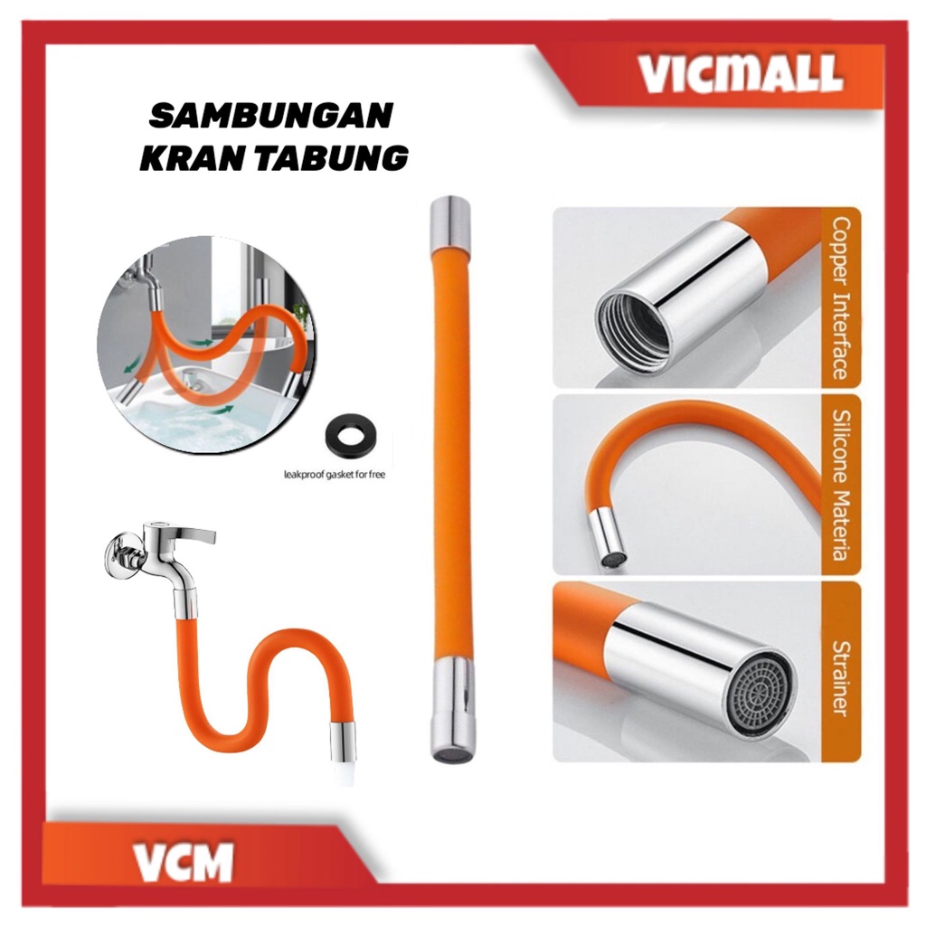 (VCM) Sambungan Kran air Selang Flexible 20cm 30cm 40cm -Ekstensi kepala selang air  Keran Air Universal 1/2 Inch 360 Derajat Silikon fleksibel