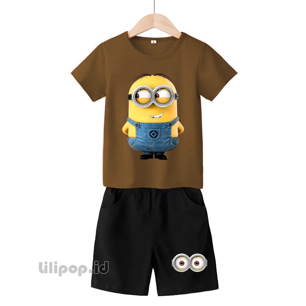 Baju Anak Stelan Kaos 3/4 Minion Cowok Cewek  Usia 1 - 4 Tahun Celana Pendek Harian