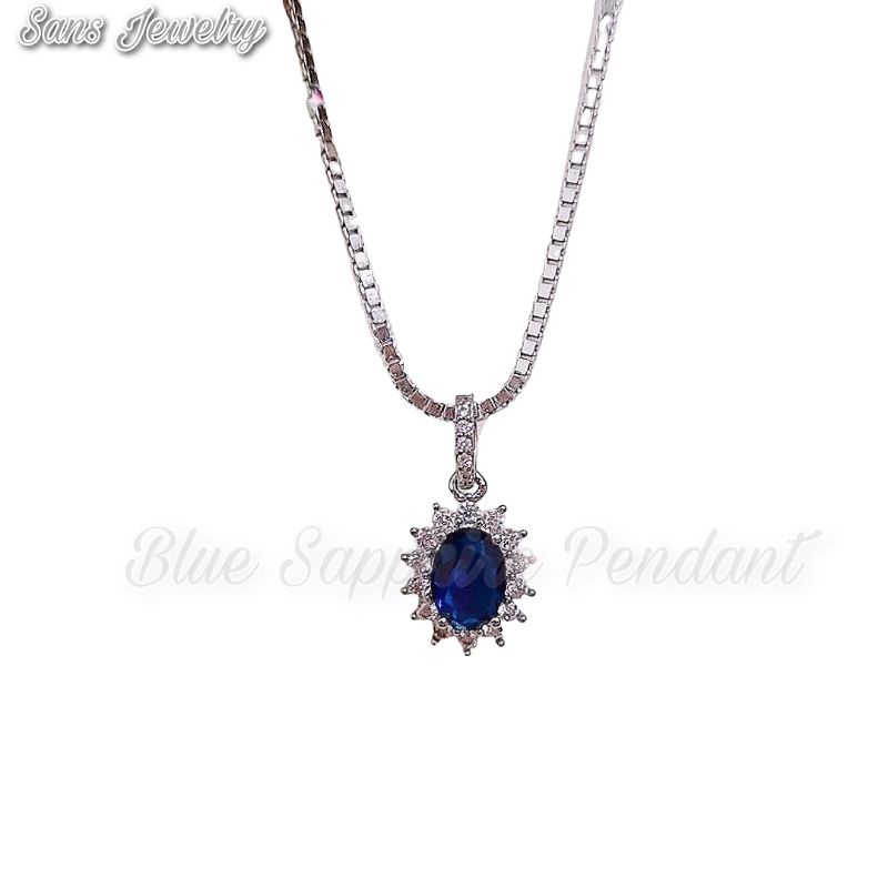 Blue Sapphire Pendant Sans Jewelry / Liontin Biru Blue Sapphire Kalung Silver Kalung Cewek Kalung Wa