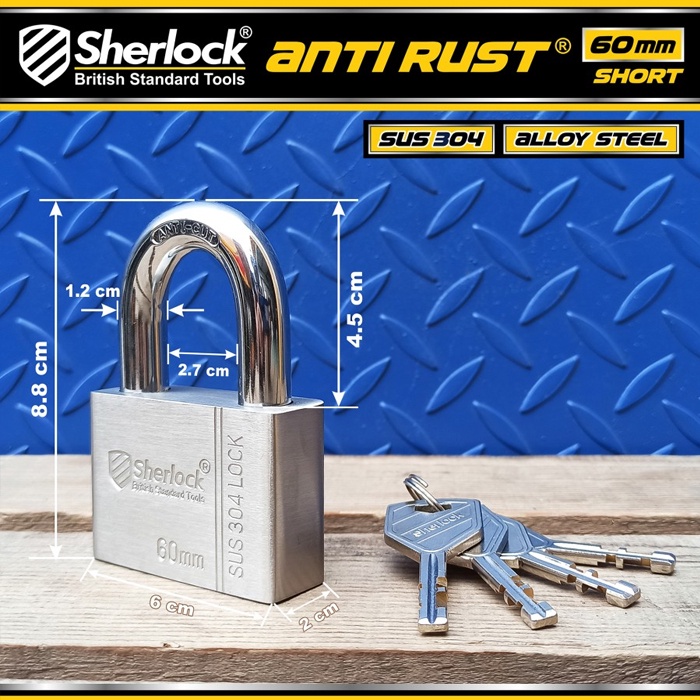 Sherlock Gembok ANTI RUST 60 mm Pendek Stainless Steel 304 Anti Karat