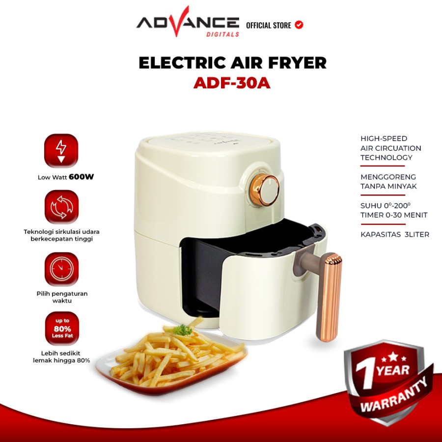 AIR FRYER ADVANCE ADF-30A 3L 600 WATT HEMAT LISTRIK GARANSI RESMI