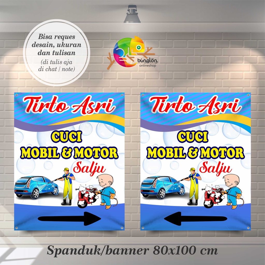 Spanduk Banner 80x100 Cm Plang Spanduk Cucian Motor, Cuci Mobil, Free Desain, Spanduk Cuci Salju cus