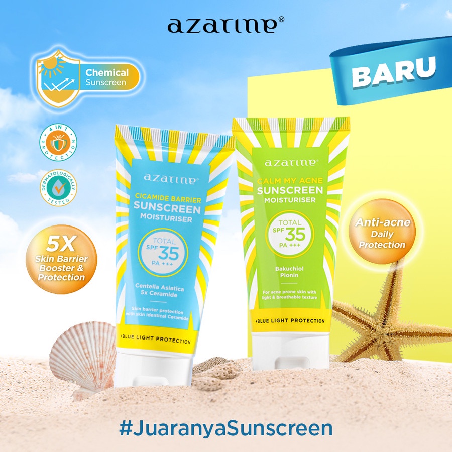 BISA COD - Azarine Sunscreen Moisturizer SPF 35 PA+++ Cicamide Barrier