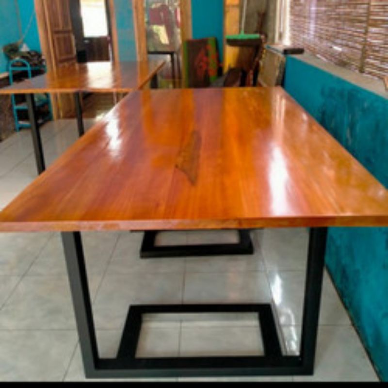 MEJA KAYU MAHONI 120X60 KAKI BESI