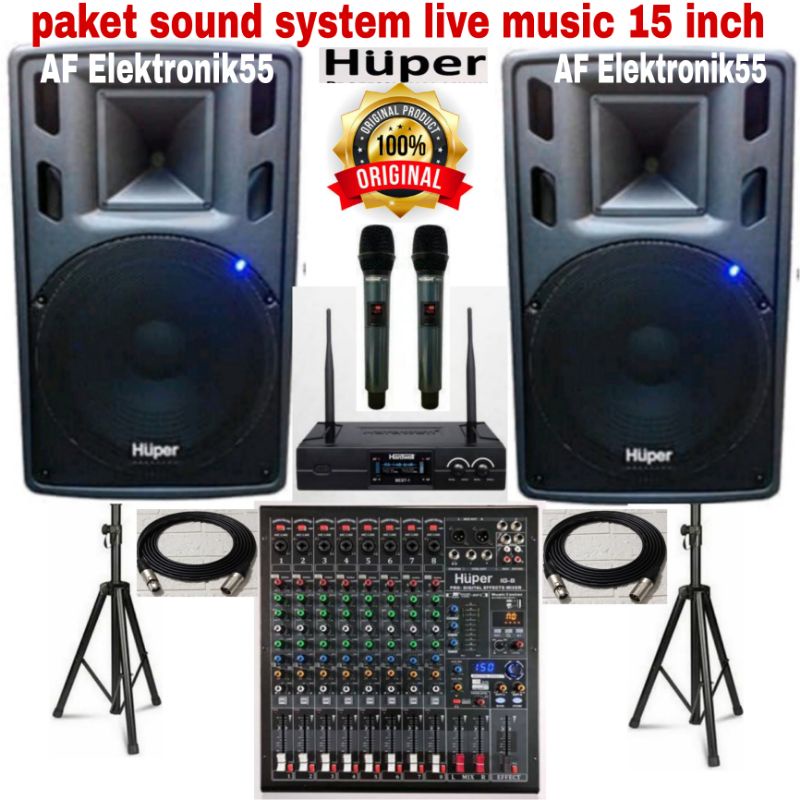 Paket Sound System Full Huper 15 Inch + Mixer Huper Original